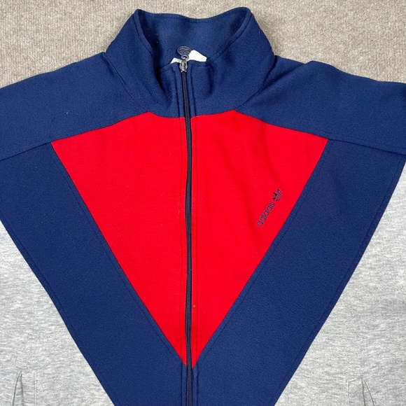 VINTAGE Adidas Jacket Mens 2XL XXL Grey Full Zip Fleece Performance 80s - Picture 2 of 16